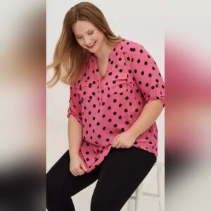 Torrid Pink & Black Polka Dot Blouse